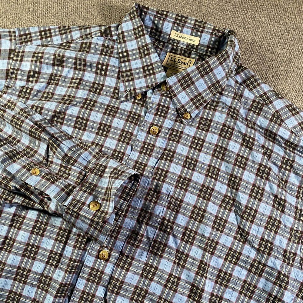 LL Bean Mens U.S. Air Force Tartan Plaid Button‎ Down Shirt Long Sleeve Large